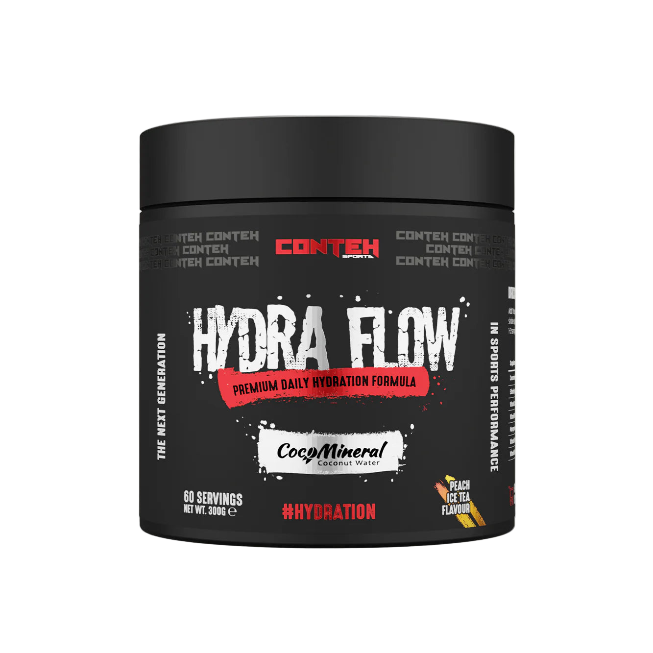Container of Conteh Hydra Flow supplement on a light gray background