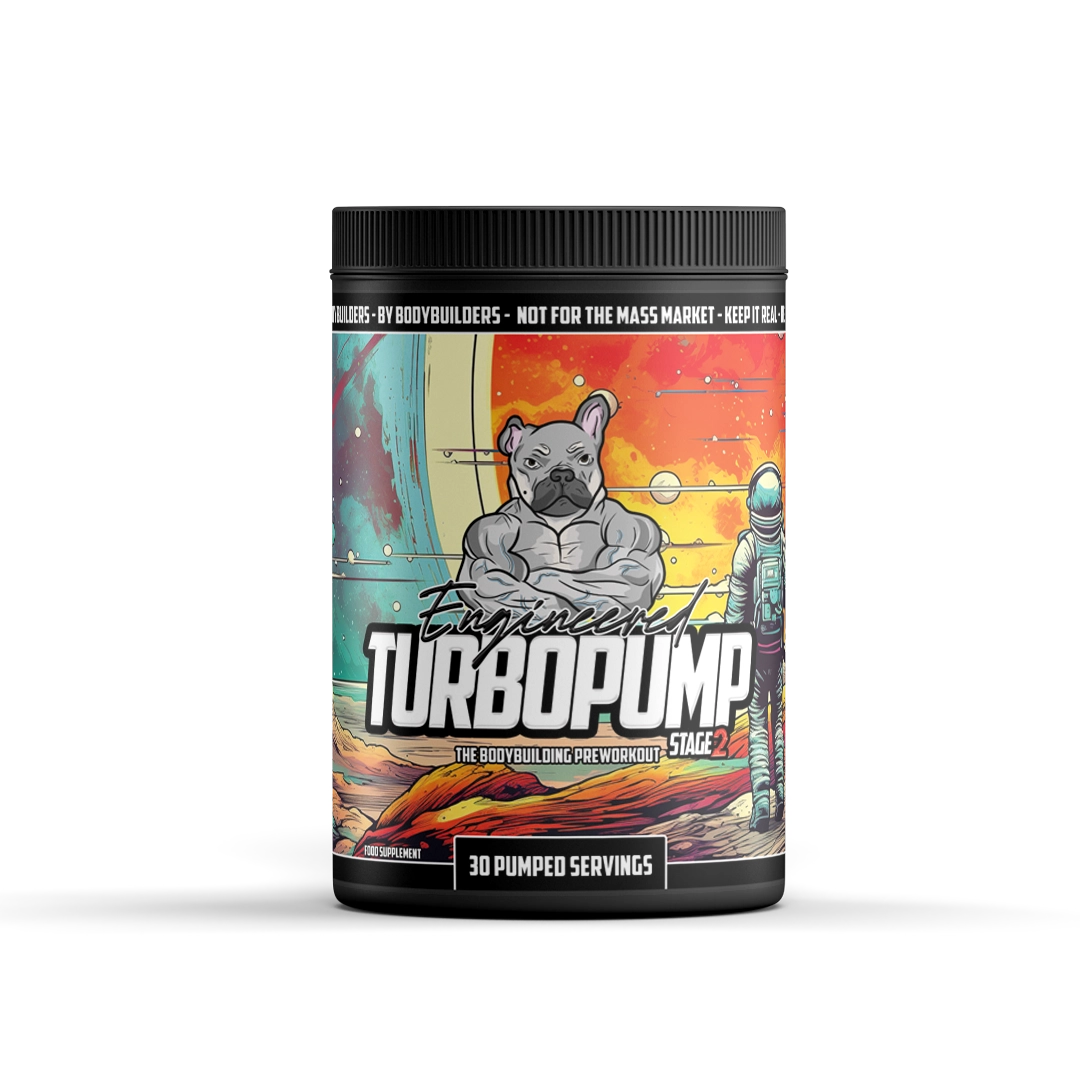 Supplement container labeled 'Turbopump' with a colorful design on a white background