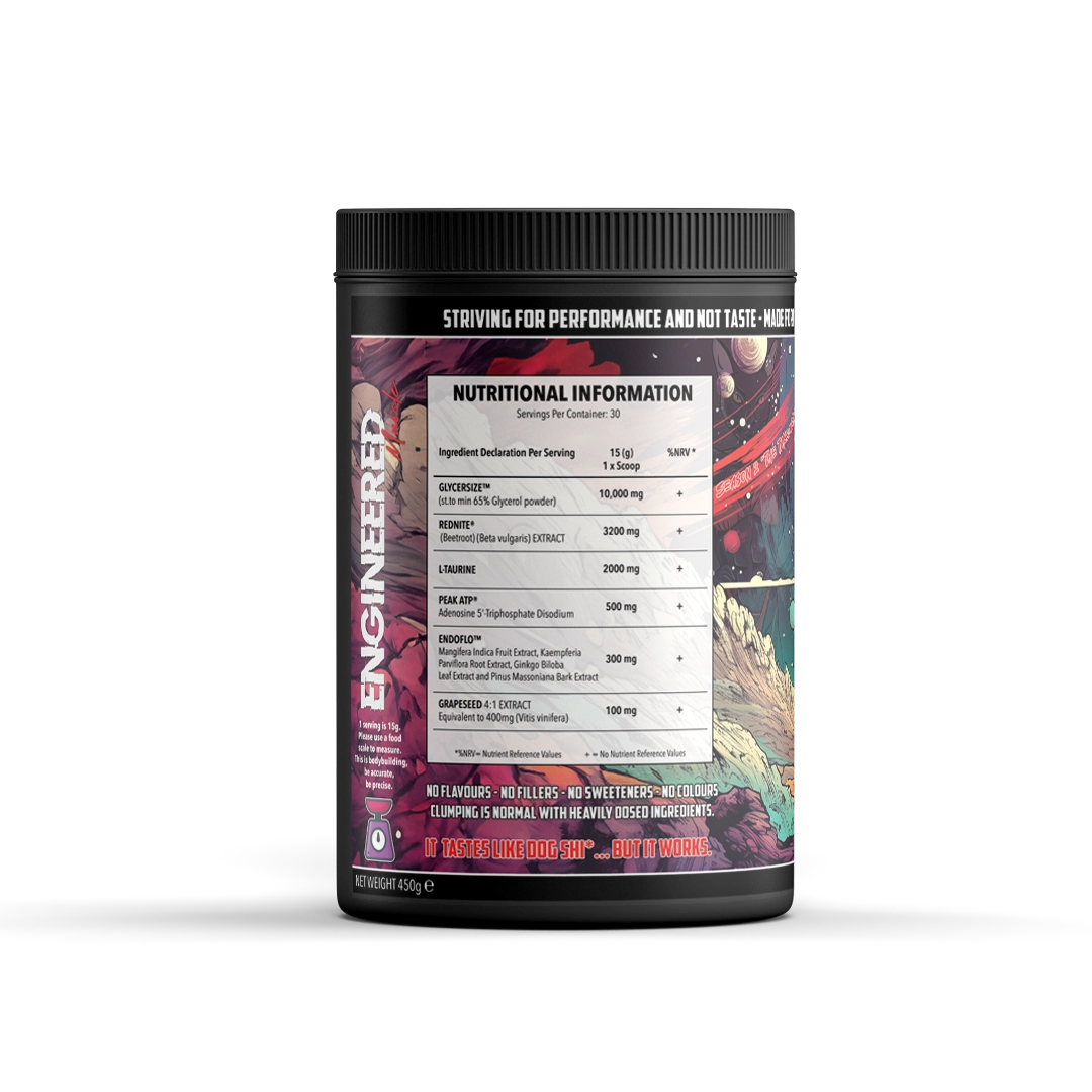 Supplement container with nutritional information on a white background