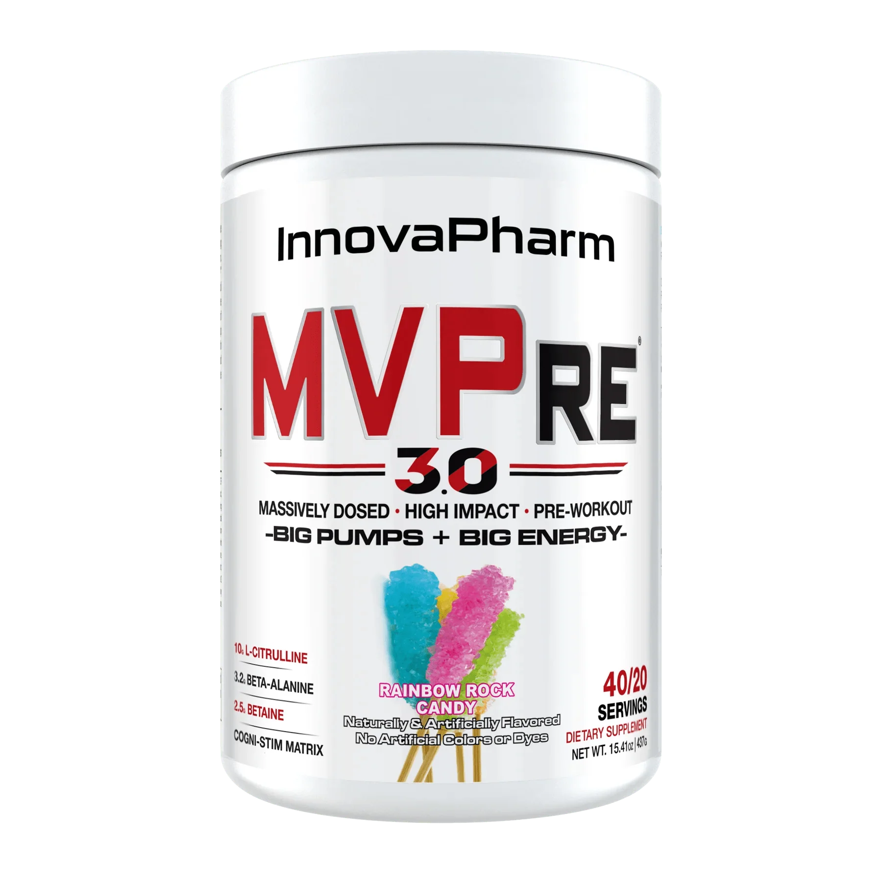 InnovaPharm MVP RE 3.0 pre-workout supplement container on a white background