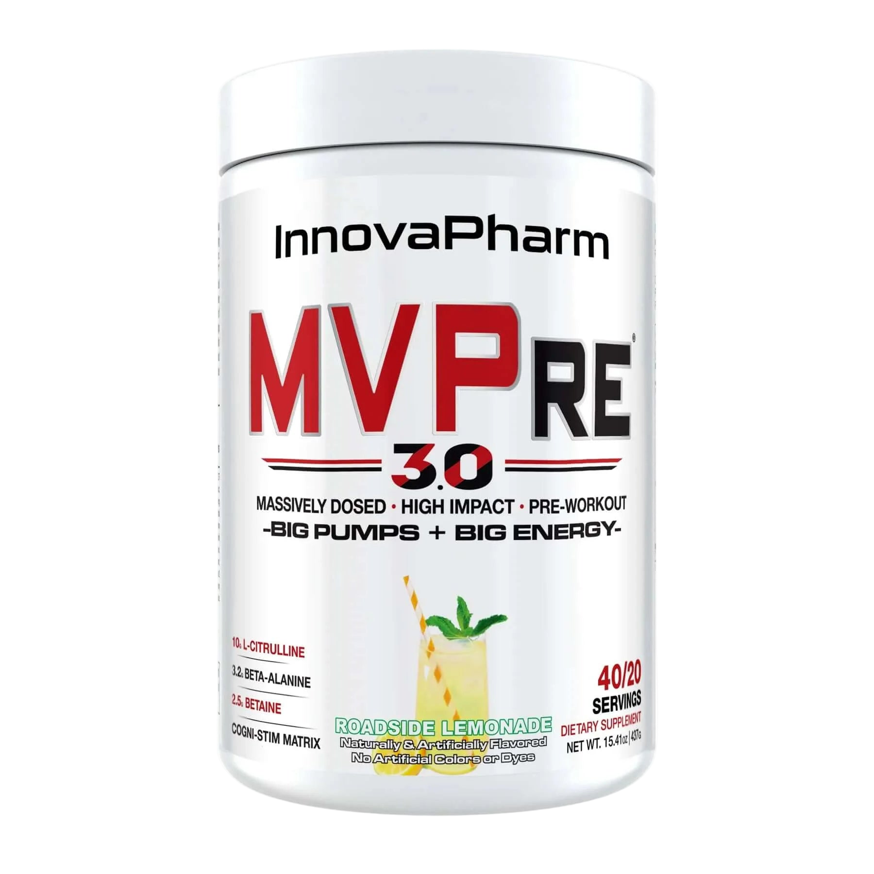 InnovaPharm MVP RE 3.0 pre-workout supplement container on a white background