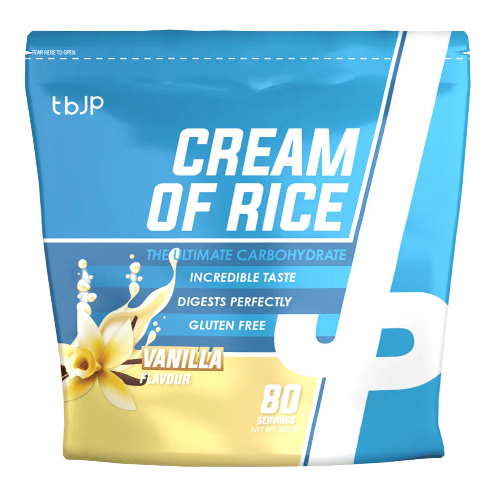 Package of vanilla-flavored cream of rice with blue and white design