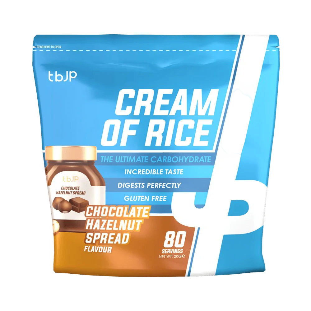 Package of tbJP Cream of Rice with Chocolate Hazelnut Spread flavor on a white background